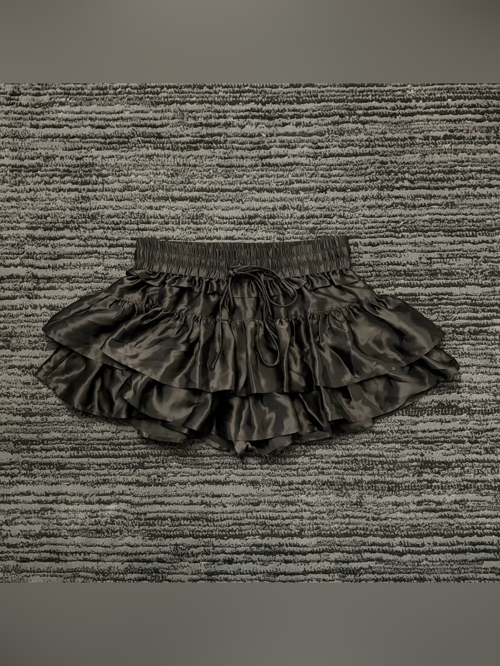 Black Ruffled Satin Skort with Elastic Drawstring Waist